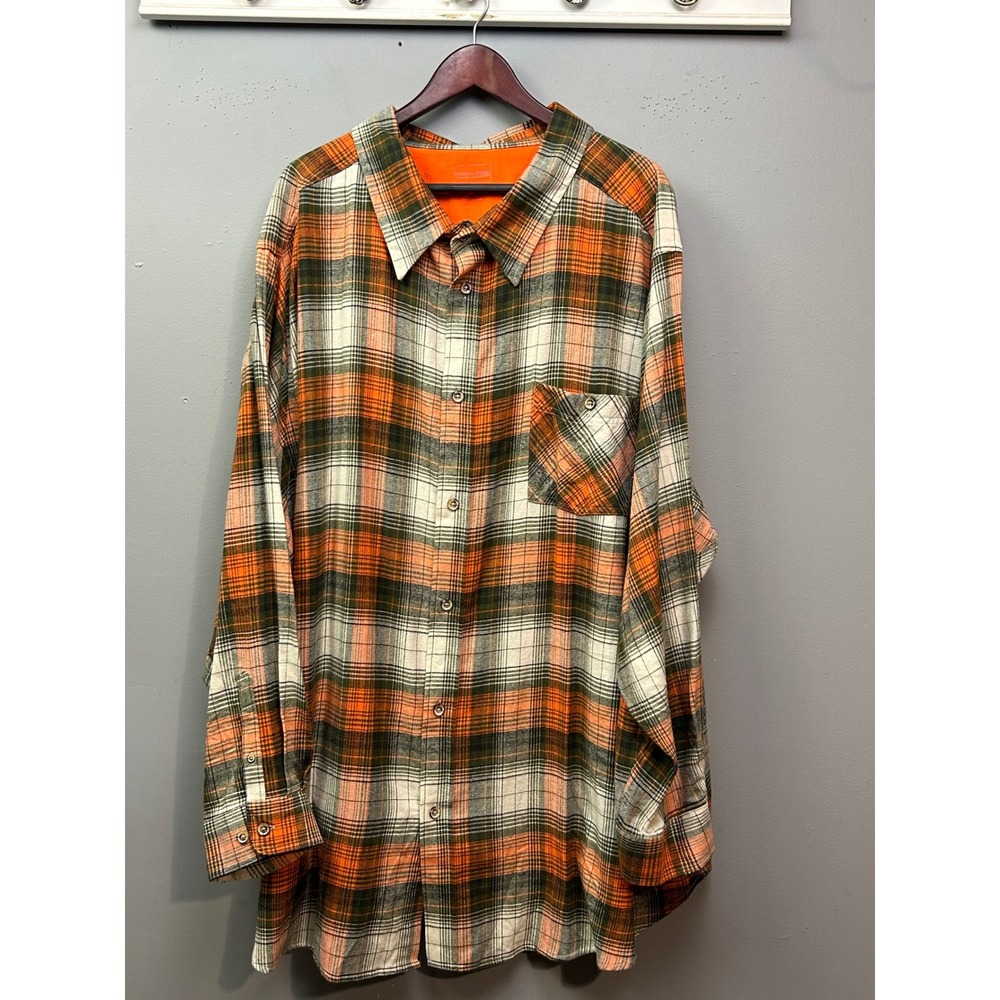 Boulder‎ Creek Flannel Shirt Mens 5XL Big Orange Green Plaid Long Sleeve Pocket